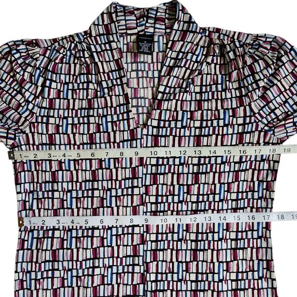 Rafaella Multi Color Black Burgundy Blue Geometric Subtle Puff 3/4 Sleeve Top M - Picture 8 of 10